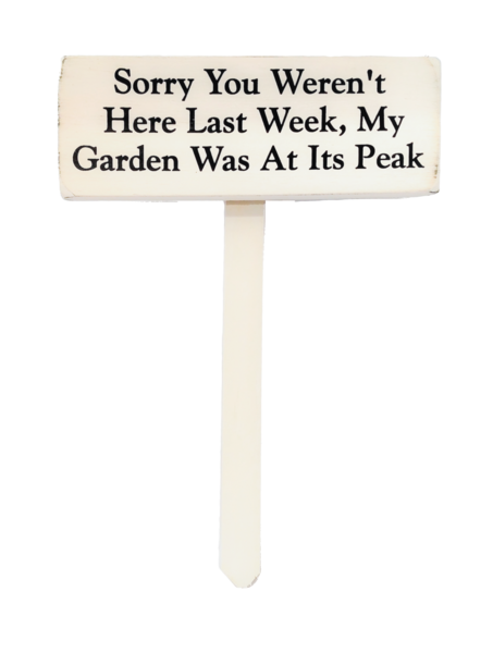 Sorry You Weren't Here Last Week, My Garden Was at Its Peak wood sign with saying